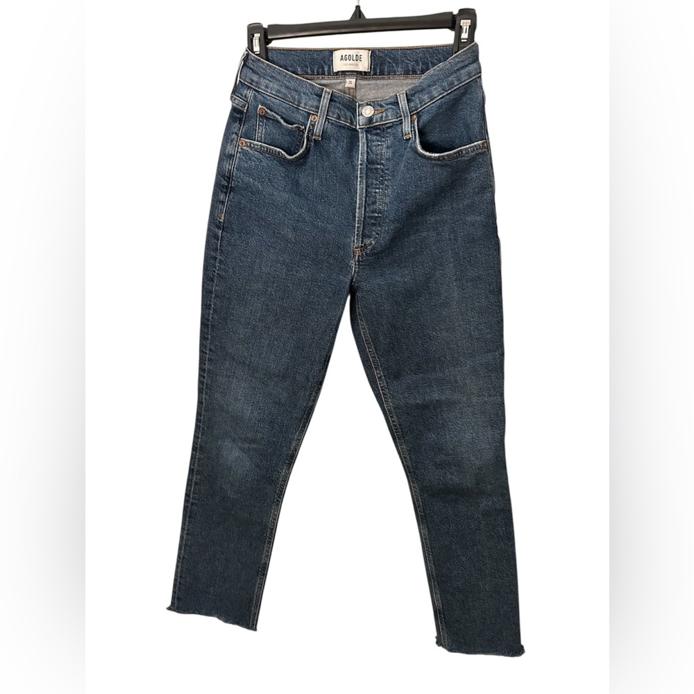 Agolde Riley Crop Raw Hem Button Fly‎ Denim Blue Jeans Size 25 High Rise